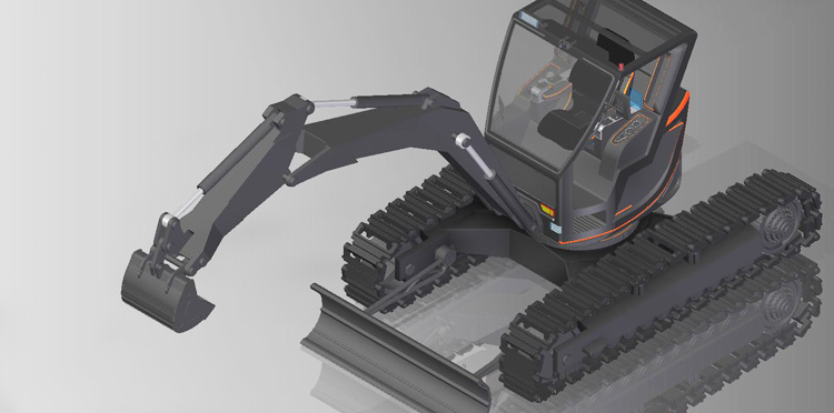 solid modeling for a excavator machine
