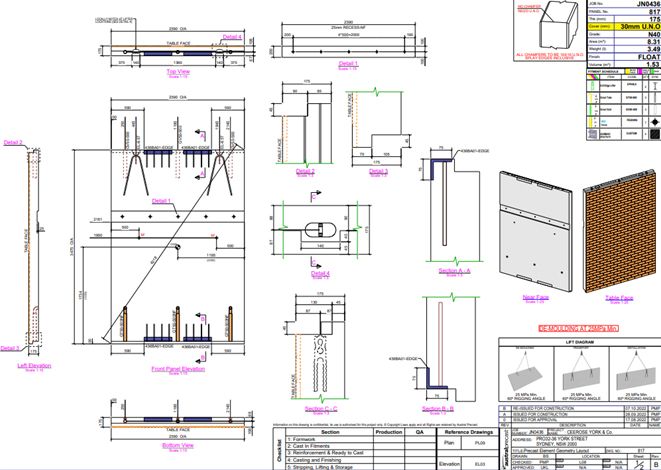 Precast shop drawings of a commercial building