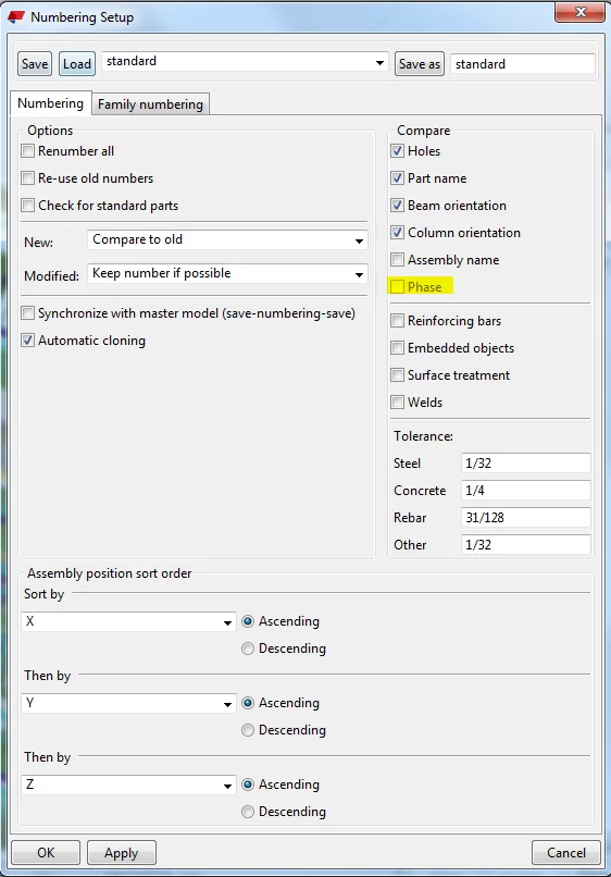Tekla-changes in number settings