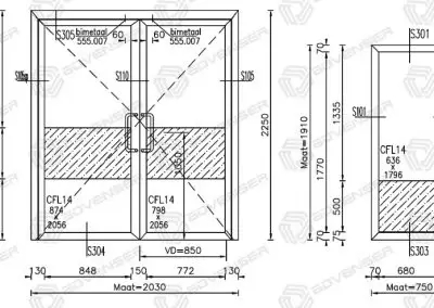 Elevation of steel doors