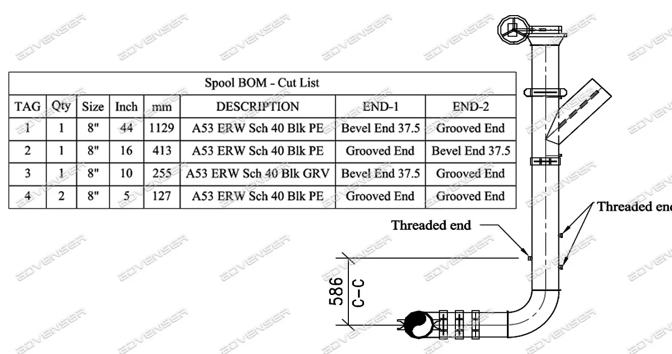 Spool-BOM-cut-list Piping spool drawing