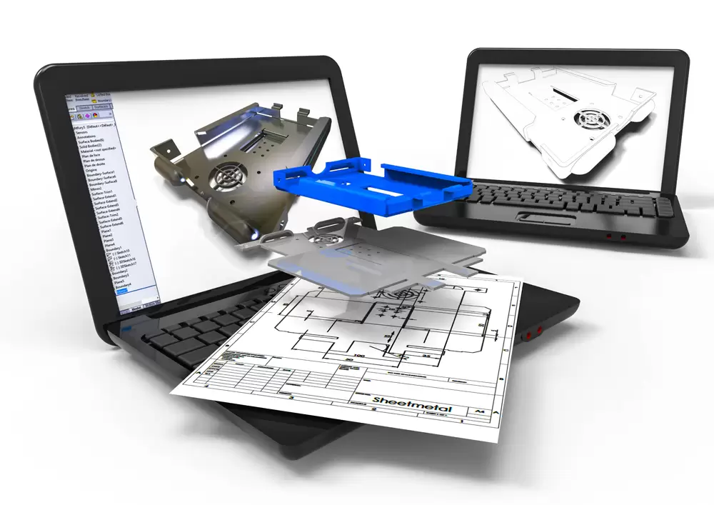 3D render image representing computer aided sheetmetal design / Computer aided Design sheet metal