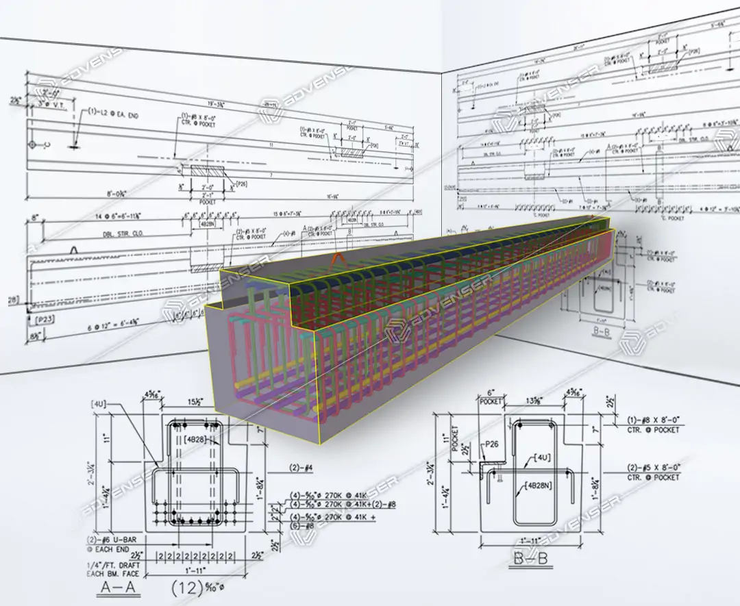 Precast shop drawing for a beam